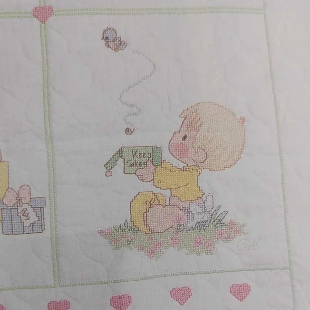 Vintage Precious Moments Pastel Baby Quilt Cross Stitch Kit